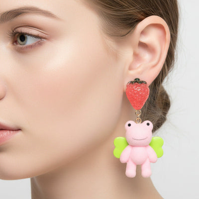 🐸 Fairy Frog Strawberry Earrings