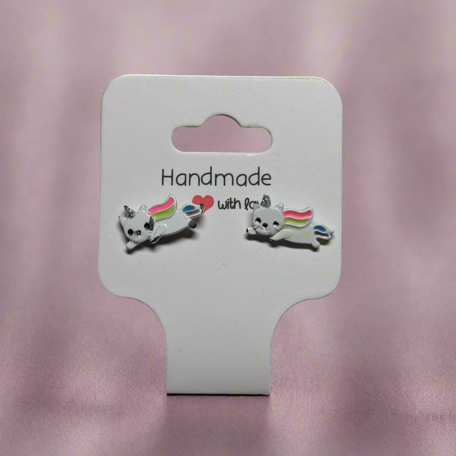 🦄 Unicorn Cat Flying Stud Earrings Set