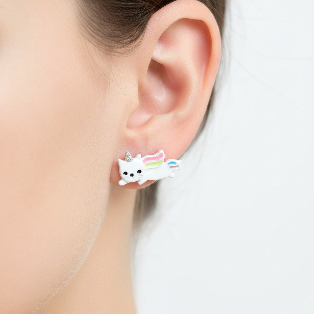🦄 Unicorn Cat Flying Stud Earrings Set
