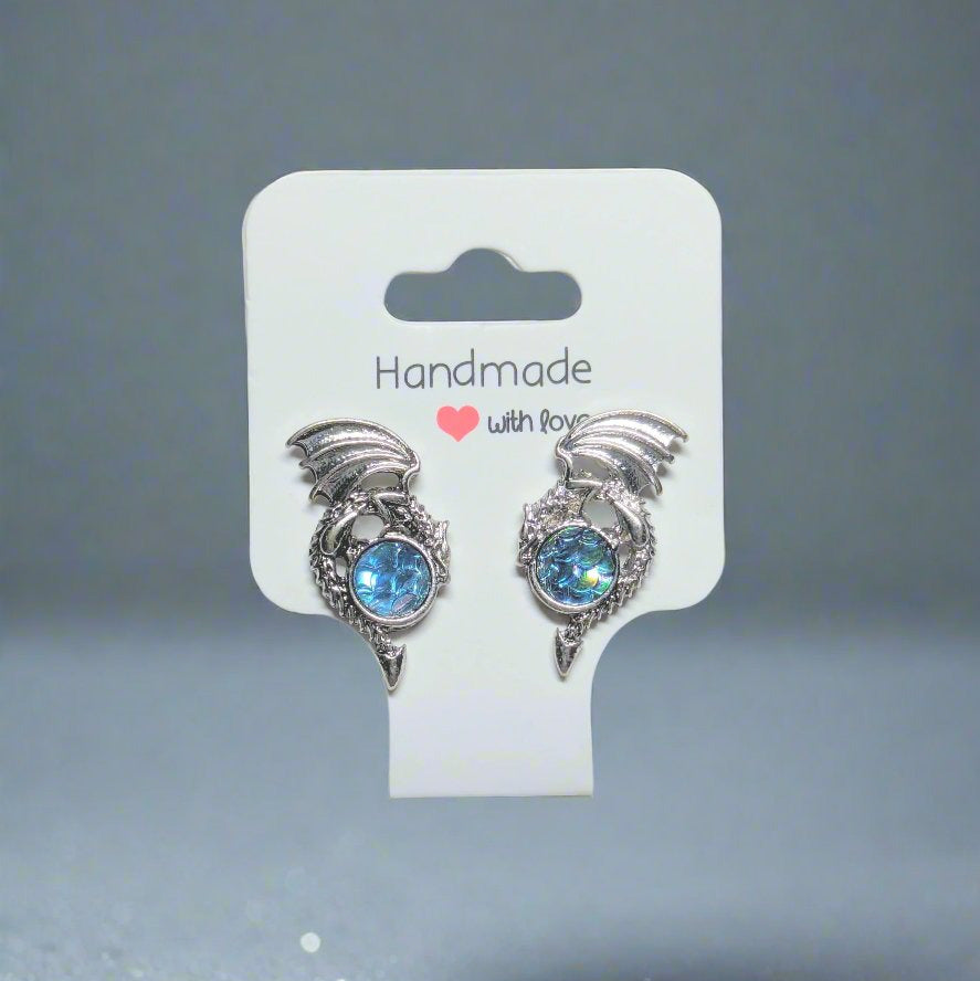 Dragon Baby Blue Gem Stud Earrings 💎