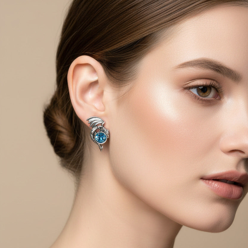 Dragon Baby Blue Gem Stud Earrings 💎