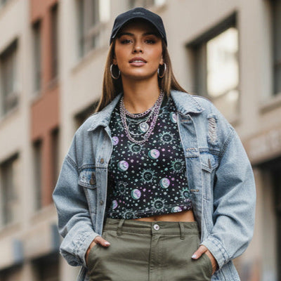 Black Rainbow Crop Top Moon Sun