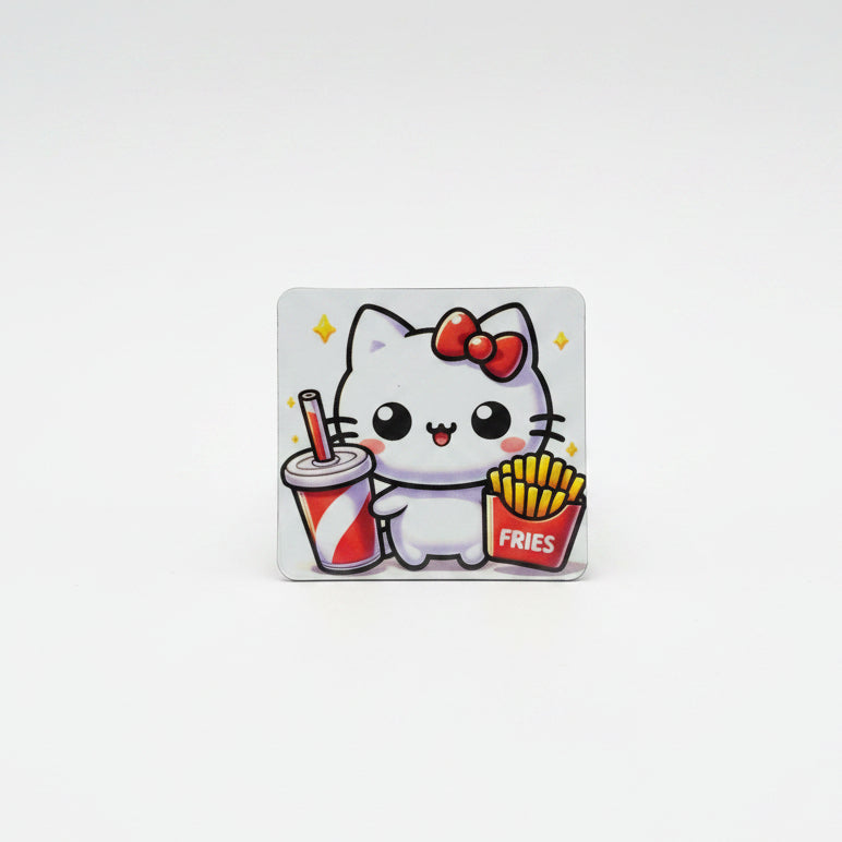 French Fries Soda Cat Set Magnet and Rainbow Glitter Sticker