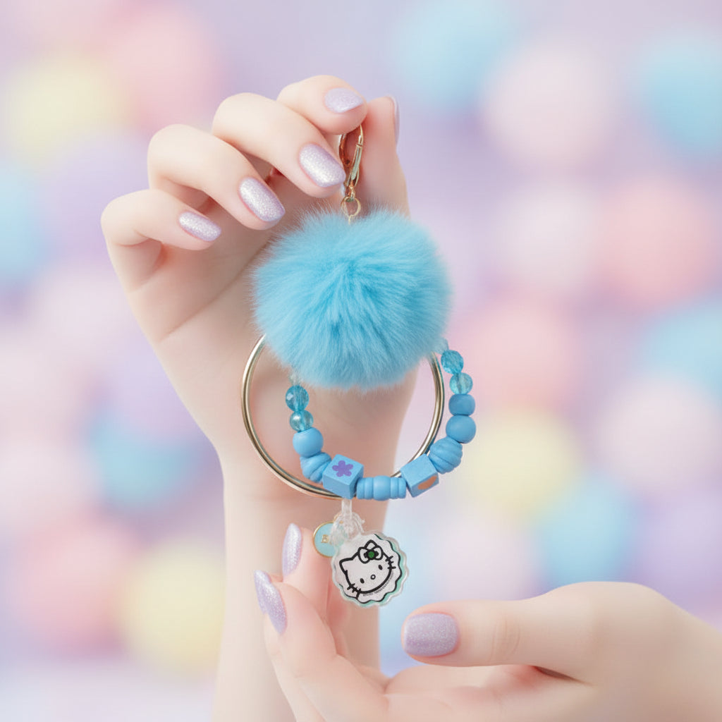 Kawaii Cat Blue Keychain