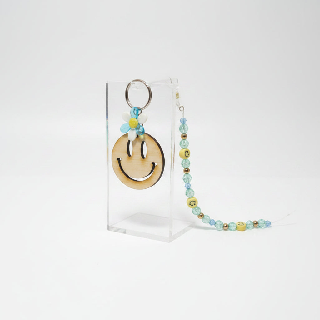 Smile Happy Face Wood Keychain