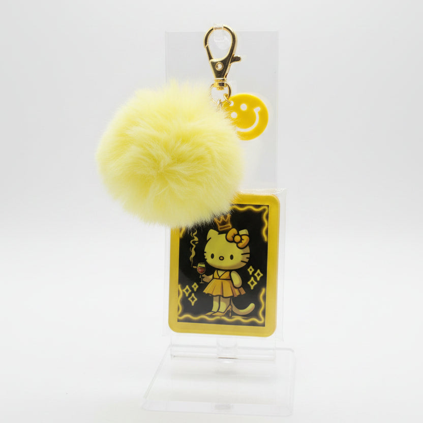 Neon Yellow Lillies Kitty Keychain