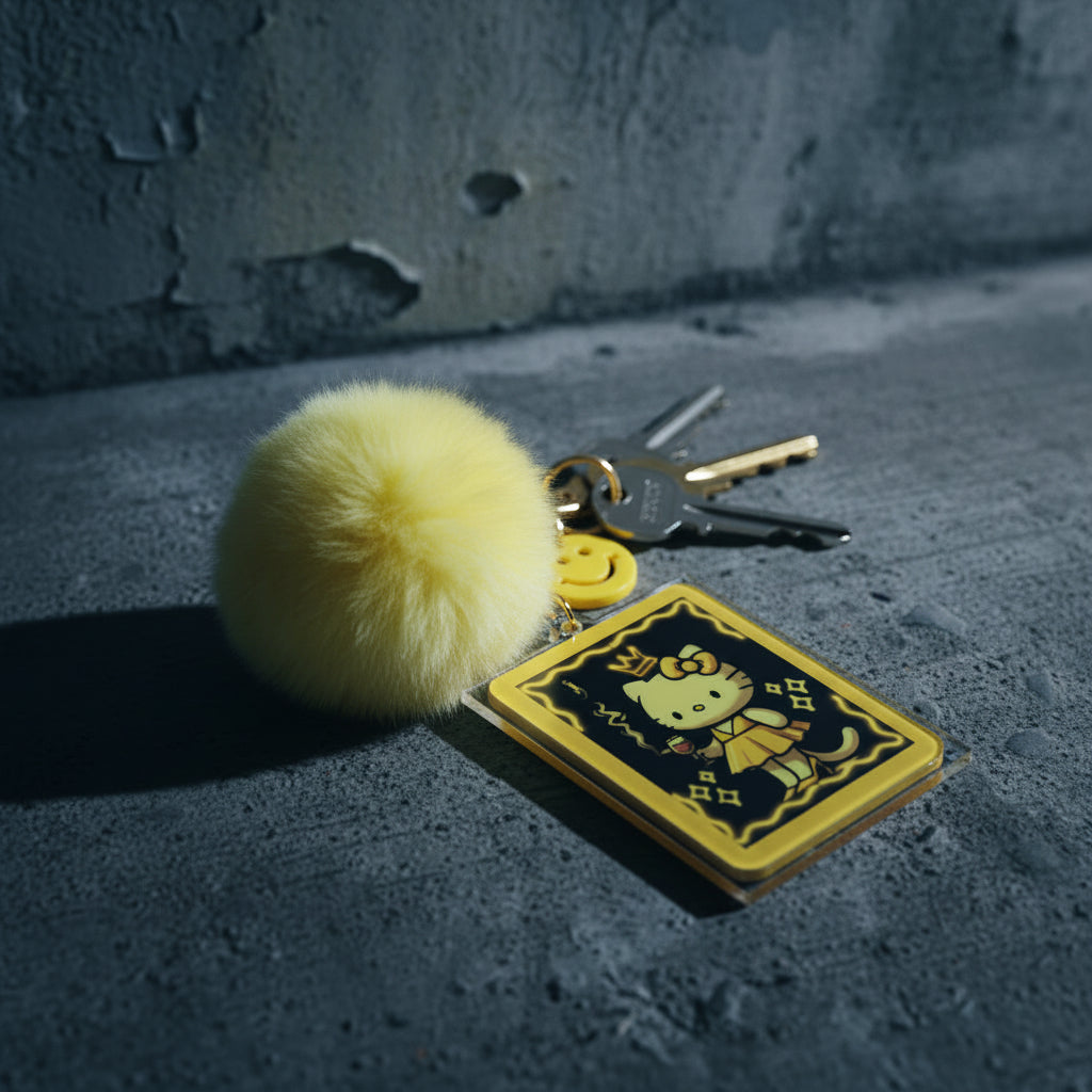 Neon Yellow Lillies Kitty Keychain