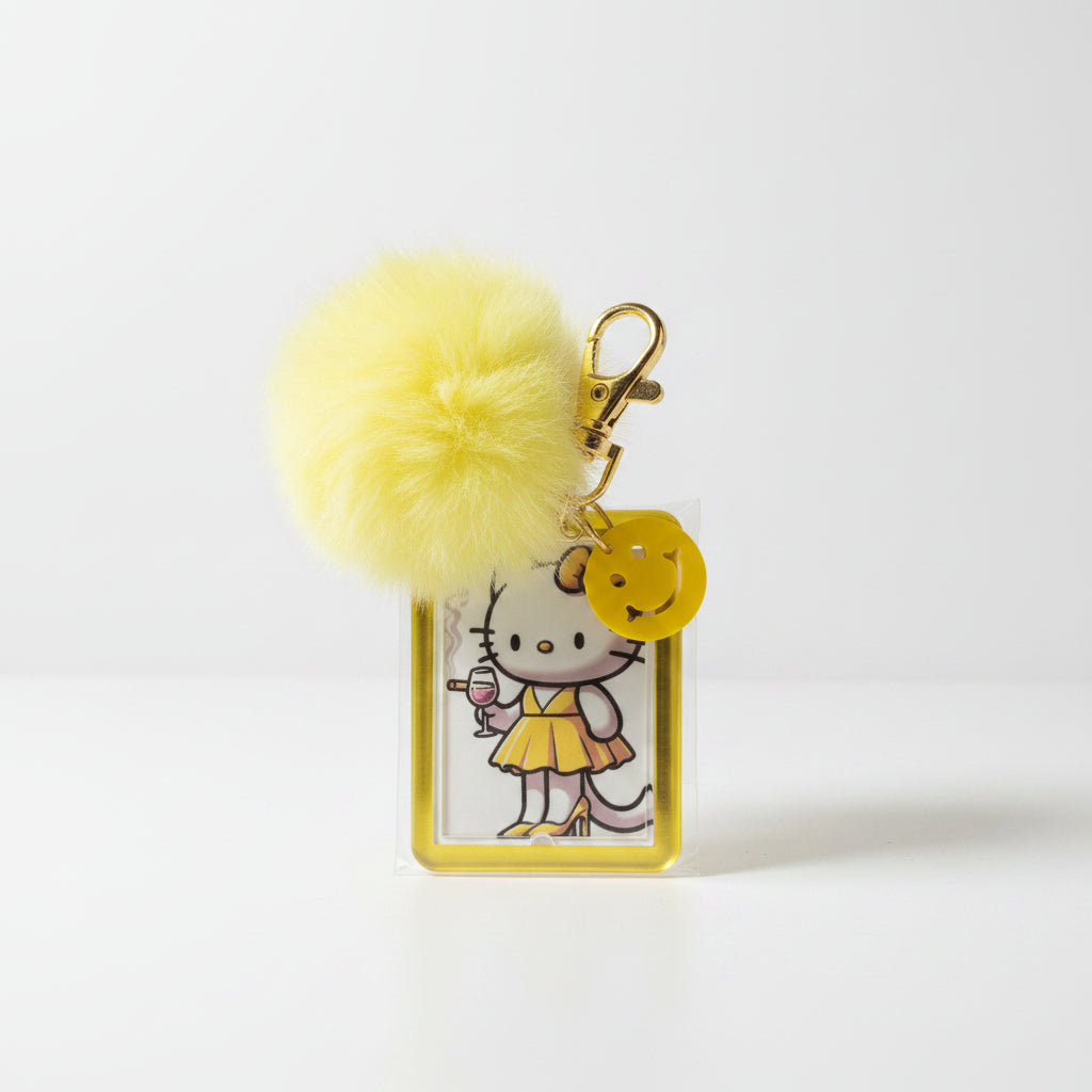 Neon Yellow Lillies Kitty Keychain