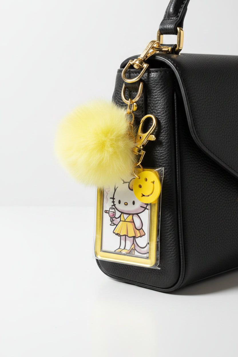 Neon Yellow Lillies Kitty Keychain