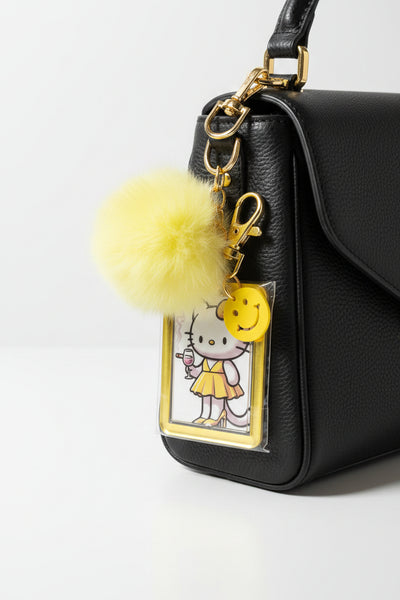 Neon Yellow Lillies Kitty Keychain